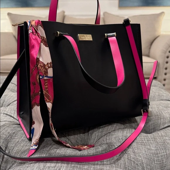 Kate Spade Bag Black Pink Leather Colorblock Tote Satchel - Picture 3 of 17